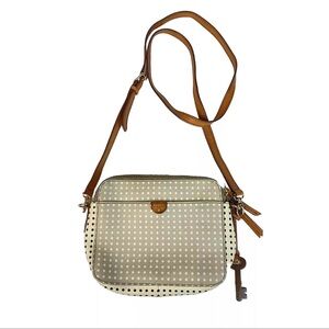 Fossil Crossbody Purse Sydney Polka Dot Grey Ivory Preppy Classic Key